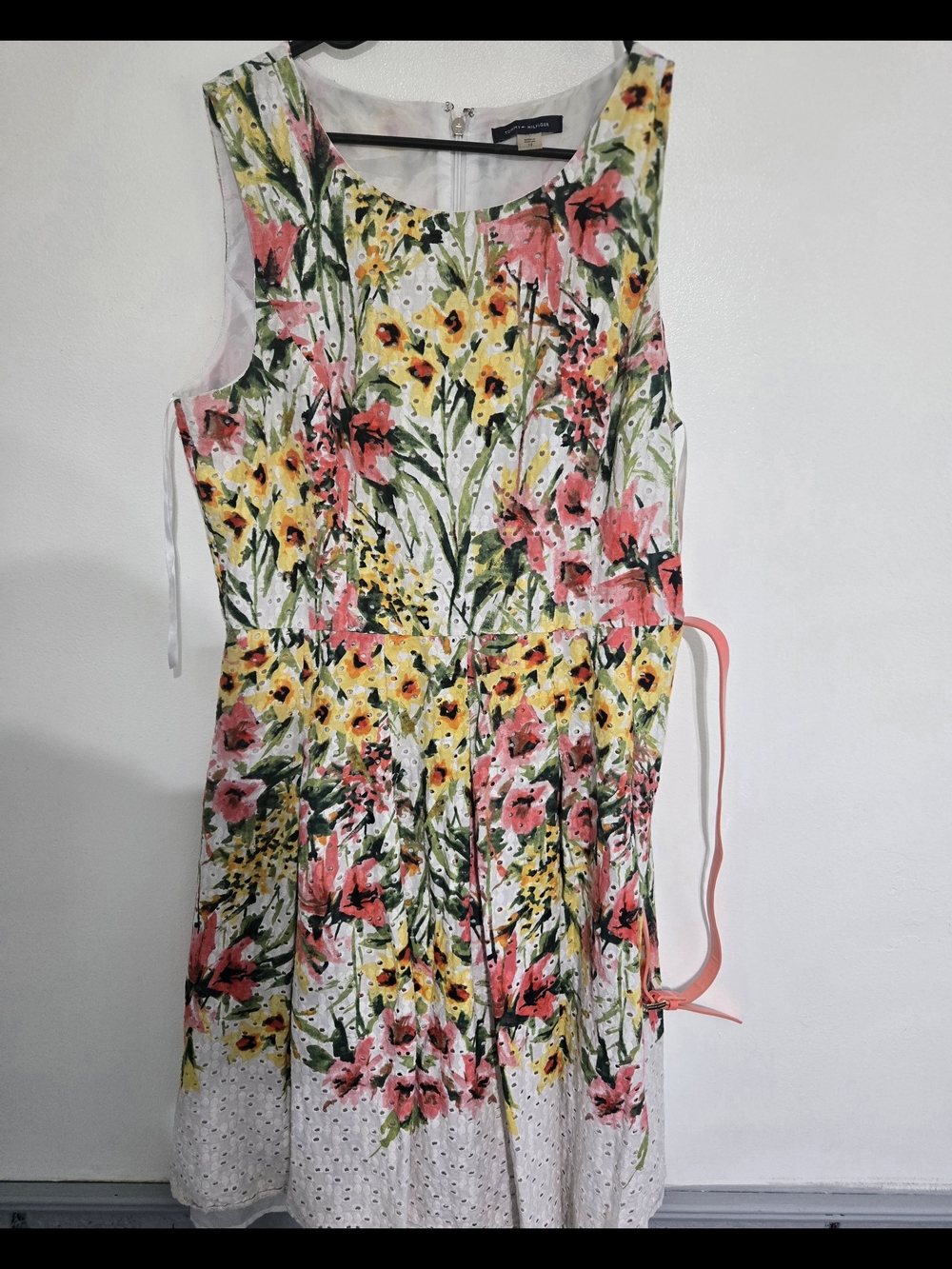 Tommy Hilfiger White Dress with Pink & Green Floral Print With Belt